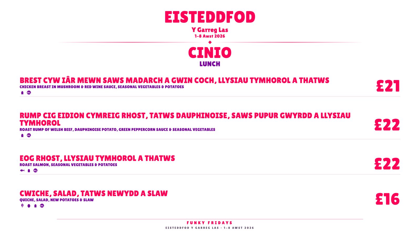 Lunch menu on the Platiad screen · Eisteddfod 2026