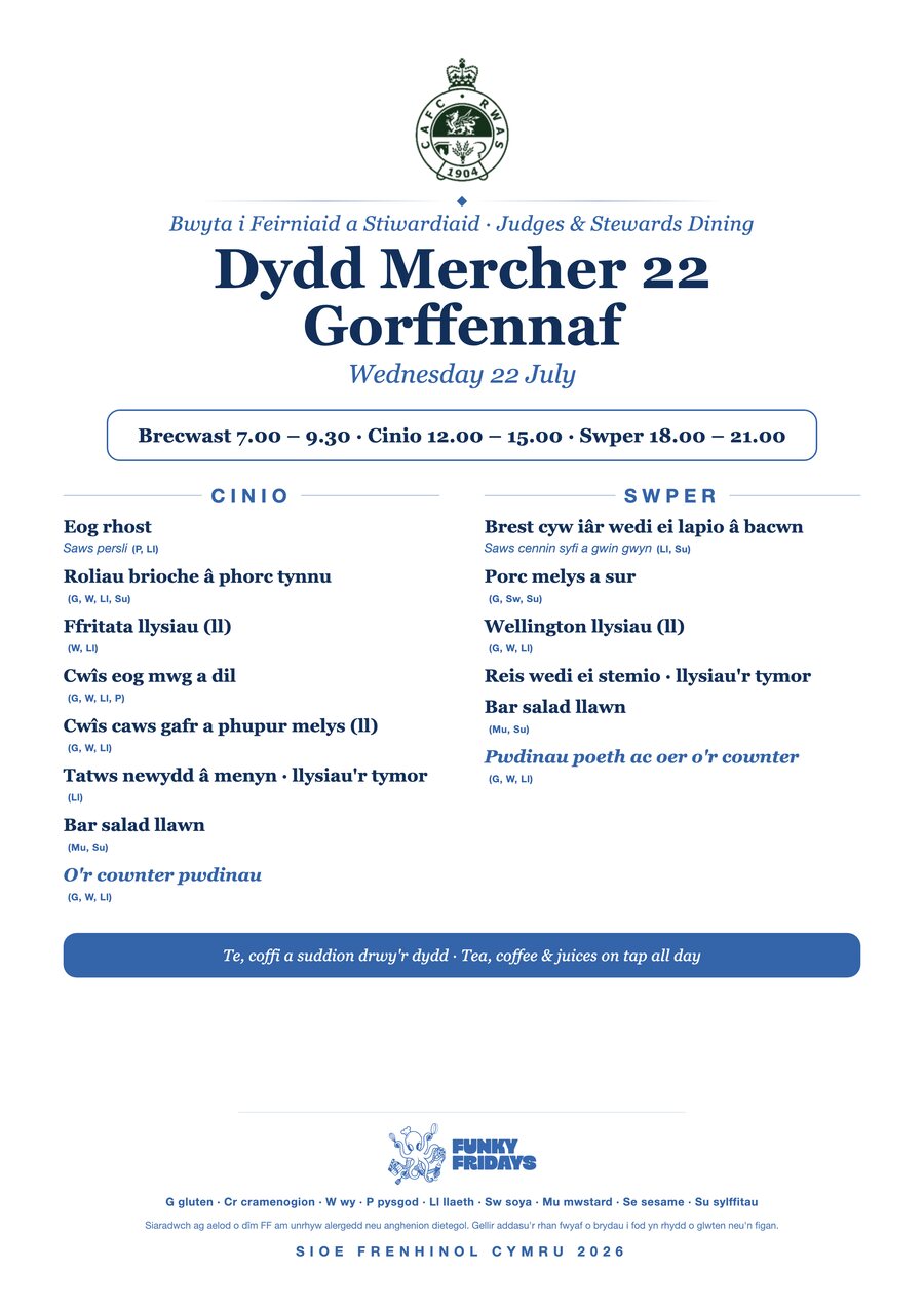 Daily A4 menu · Royal Welsh Show