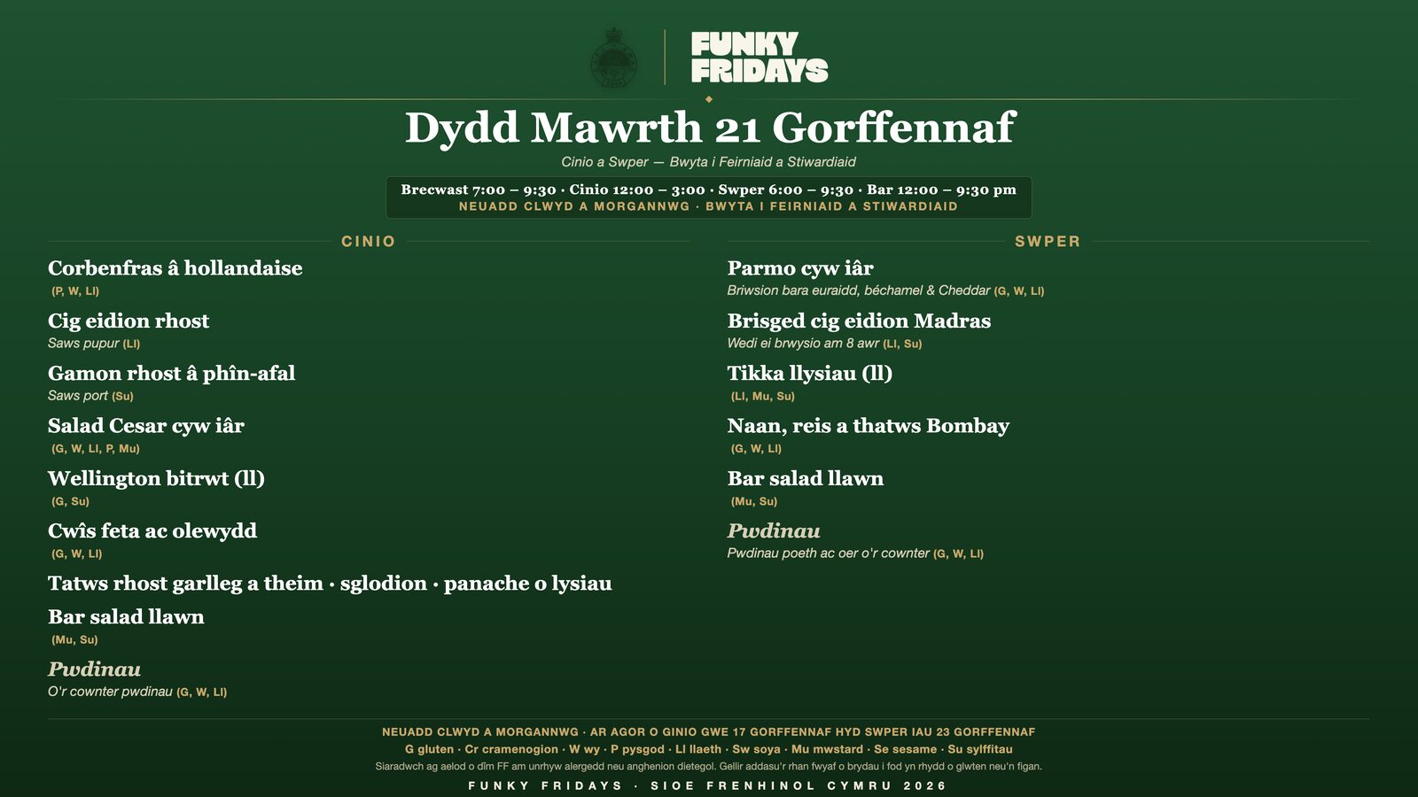 Daily TV menu in Welsh · Royal Welsh Show 2026